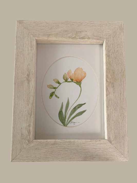 Peach Freesia Original Framed Painting